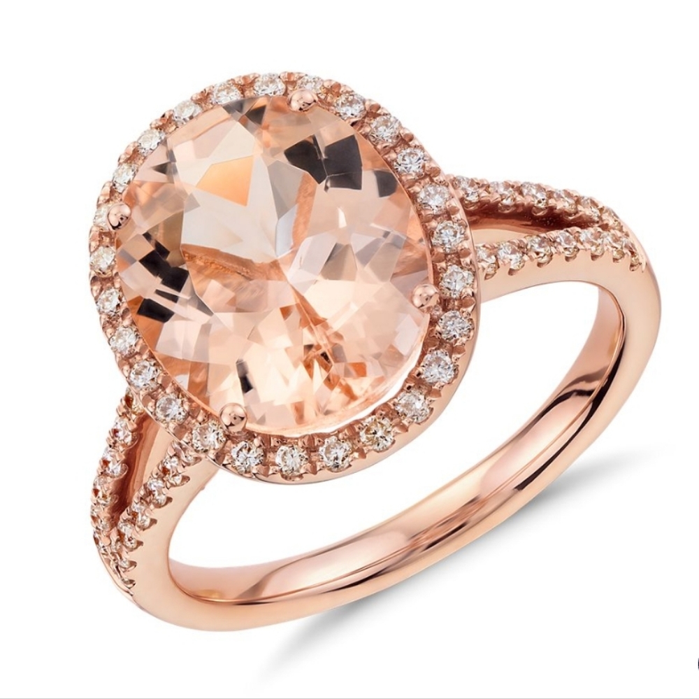 Morganite and Diamond Halo Ring